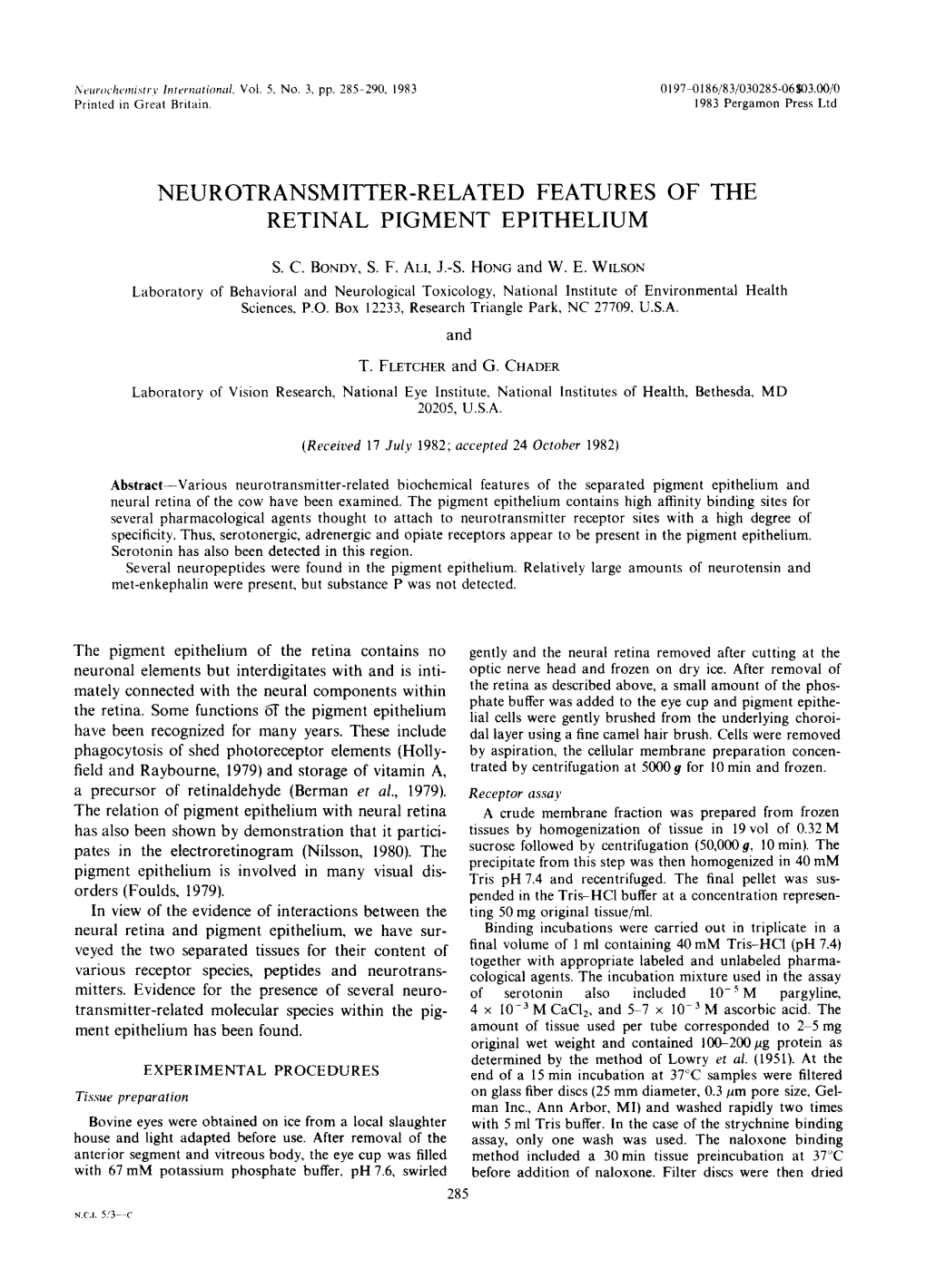 Neurotransmitter-Related Features of the Retinal Pigment Epithelium