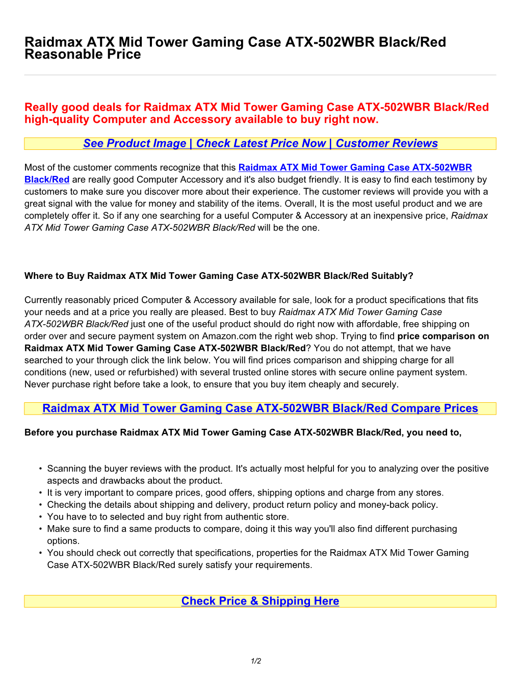 Raidmax ATX Mid Tower Gaming Case ATX-502WBR Black/Red Reasonable Price