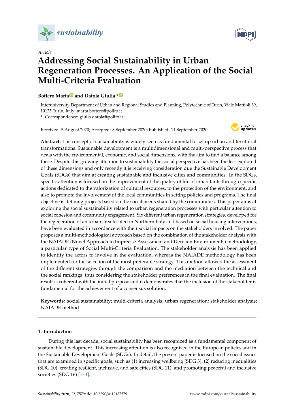Addressing Social Sustainability in Urban Regeneration Processes. an Application of the Social Multi-Criteria Evaluation