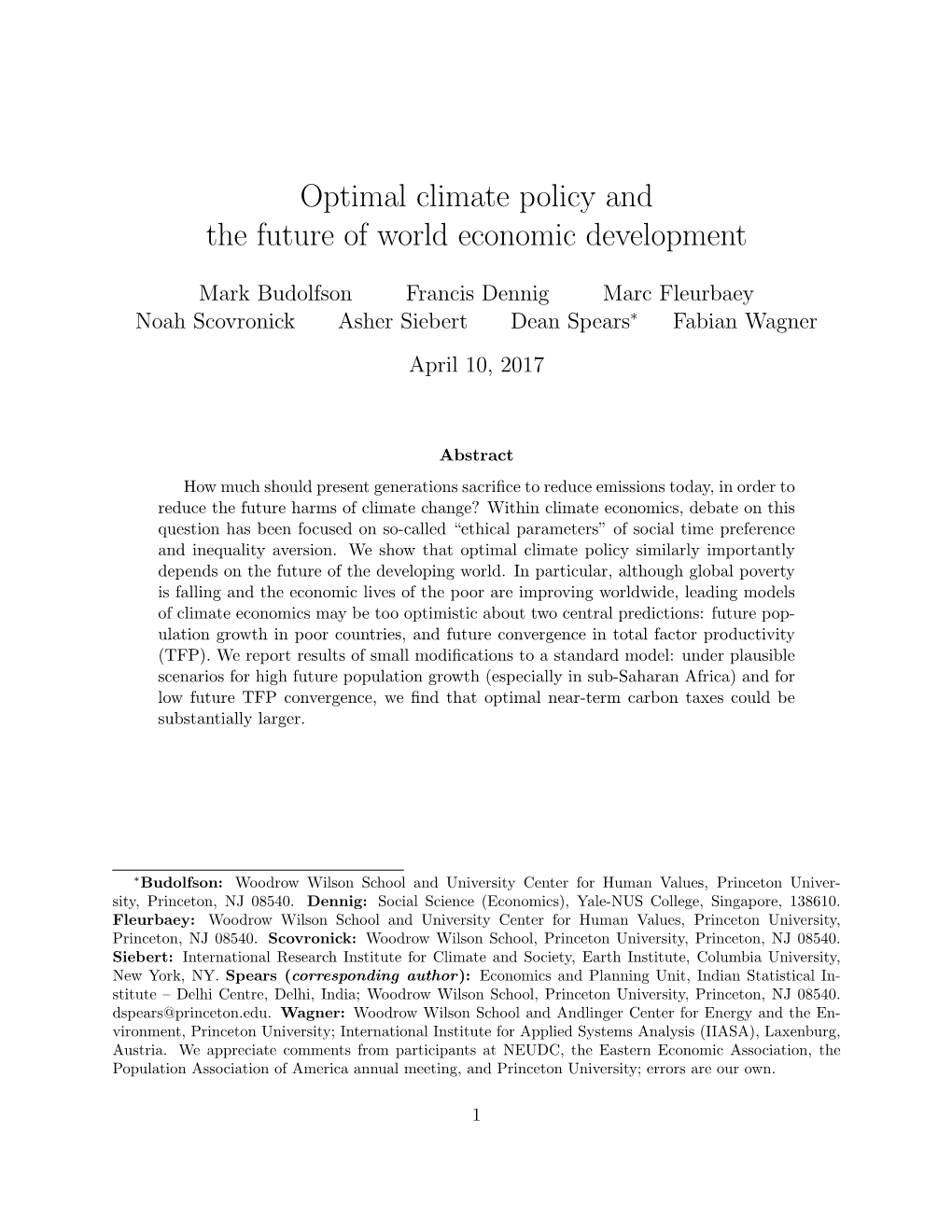 Optimal Climate Policy and the Future of World Economic Development