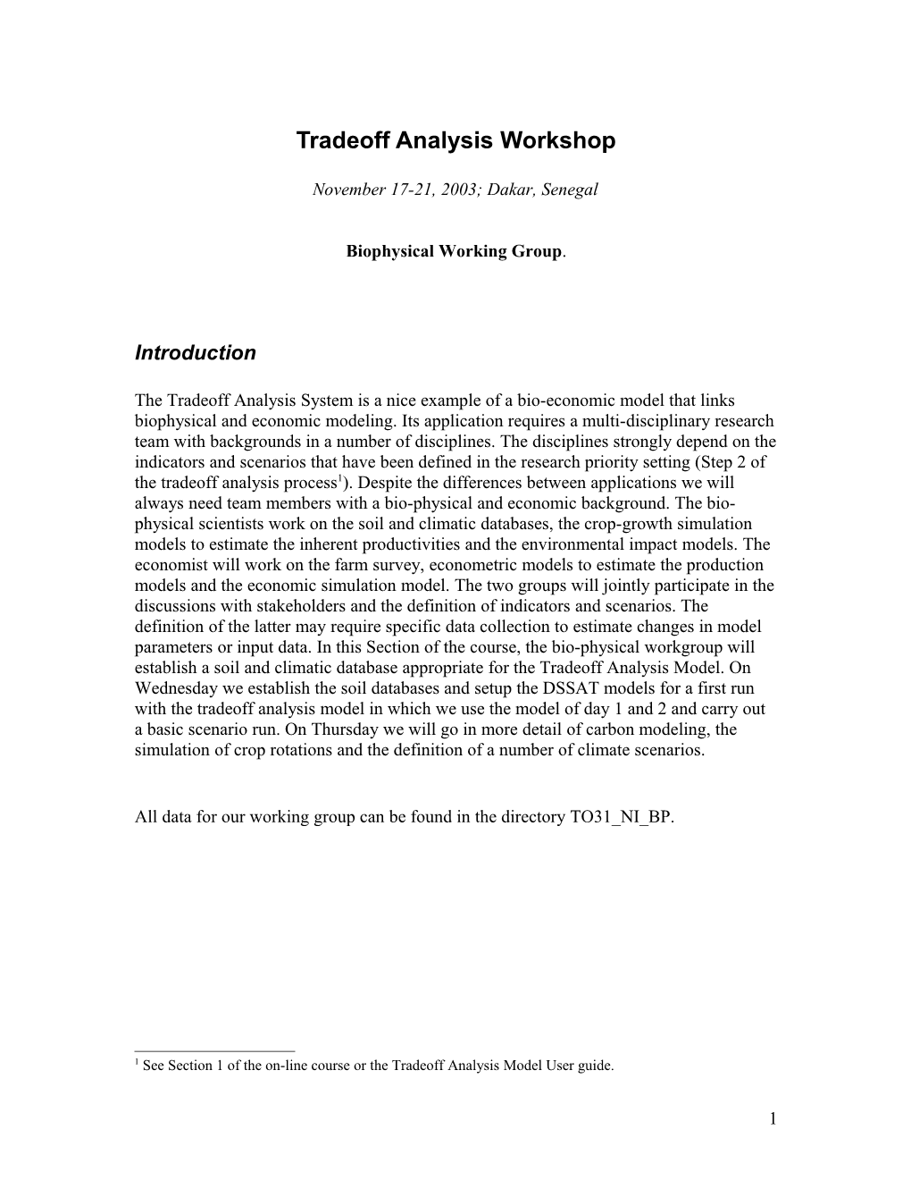 Tradeoff Analysis Workshop