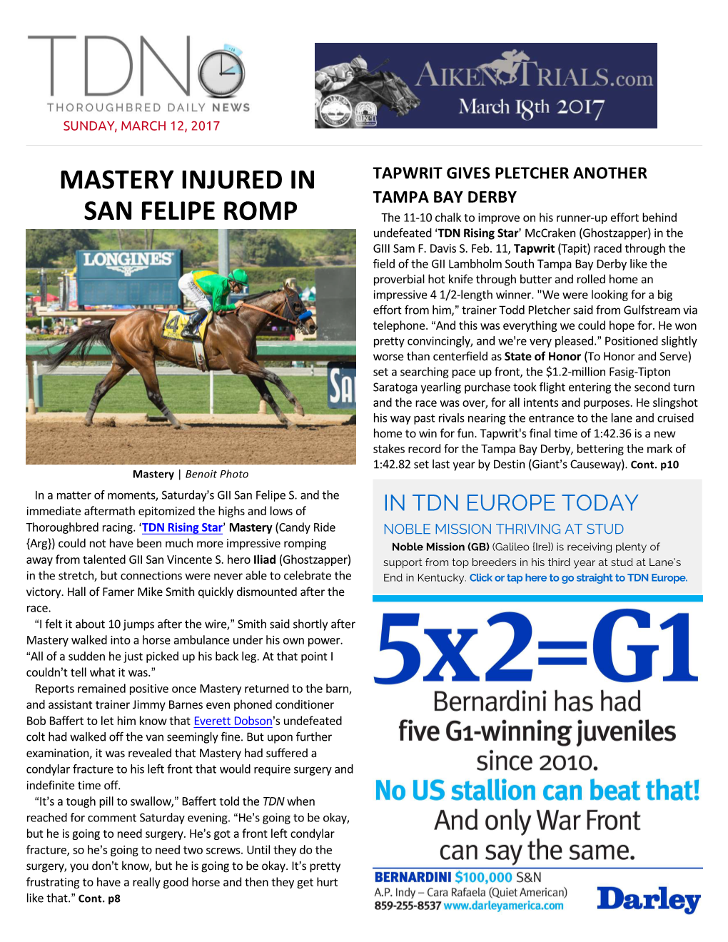 Mastery Injured in San Felipe Romp