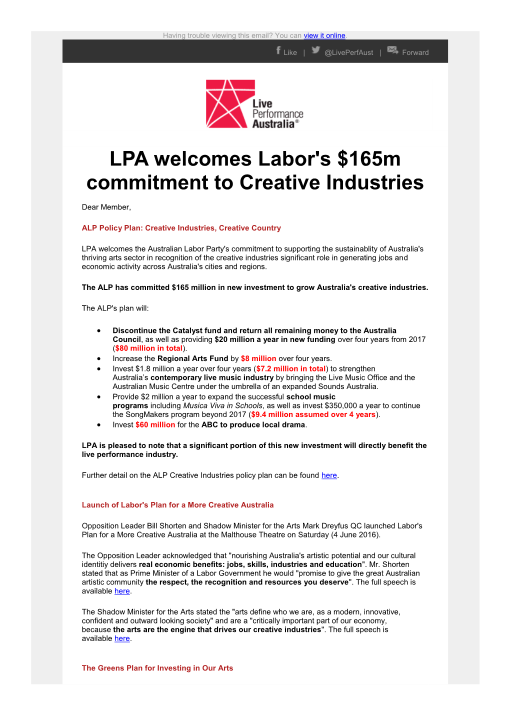 LPA Welcomes Labor's $165M Commitment to Creative Industries