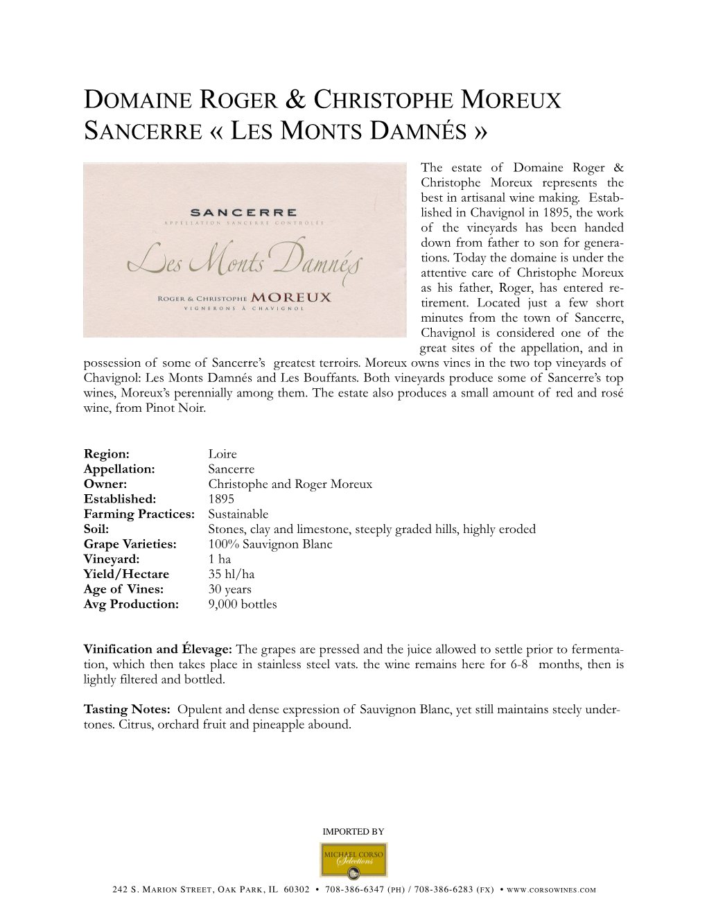 Domaine Roger & Christophe Moreux Sancerre « Les Monts Damnés