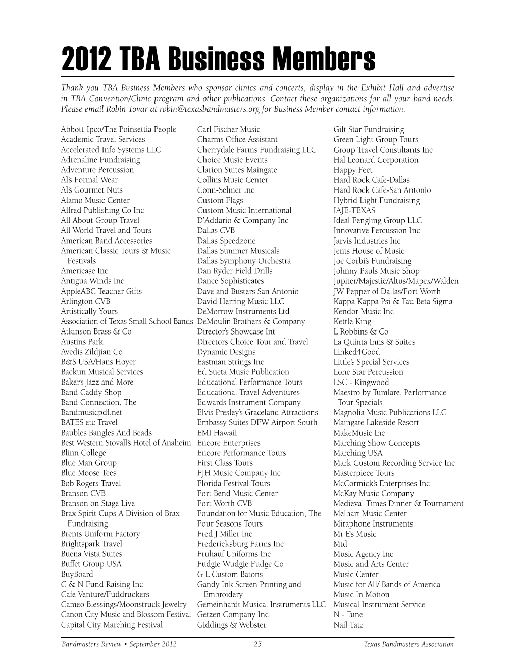 2012 TBA Business Members