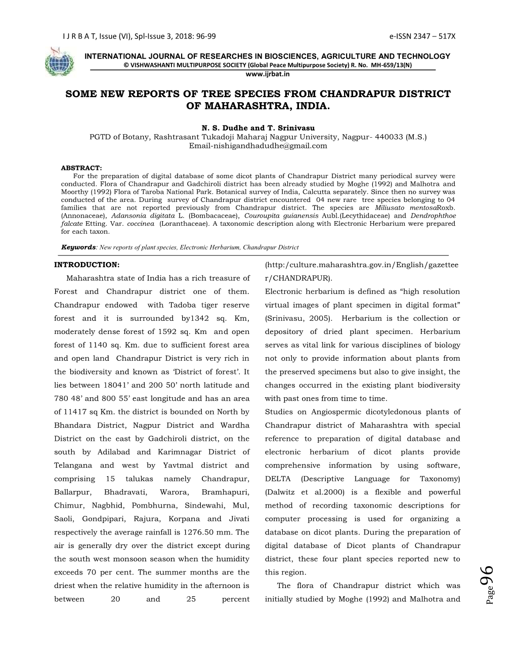 Some New Reports of Tree Species from Chandrapur District of Maharashtra, India