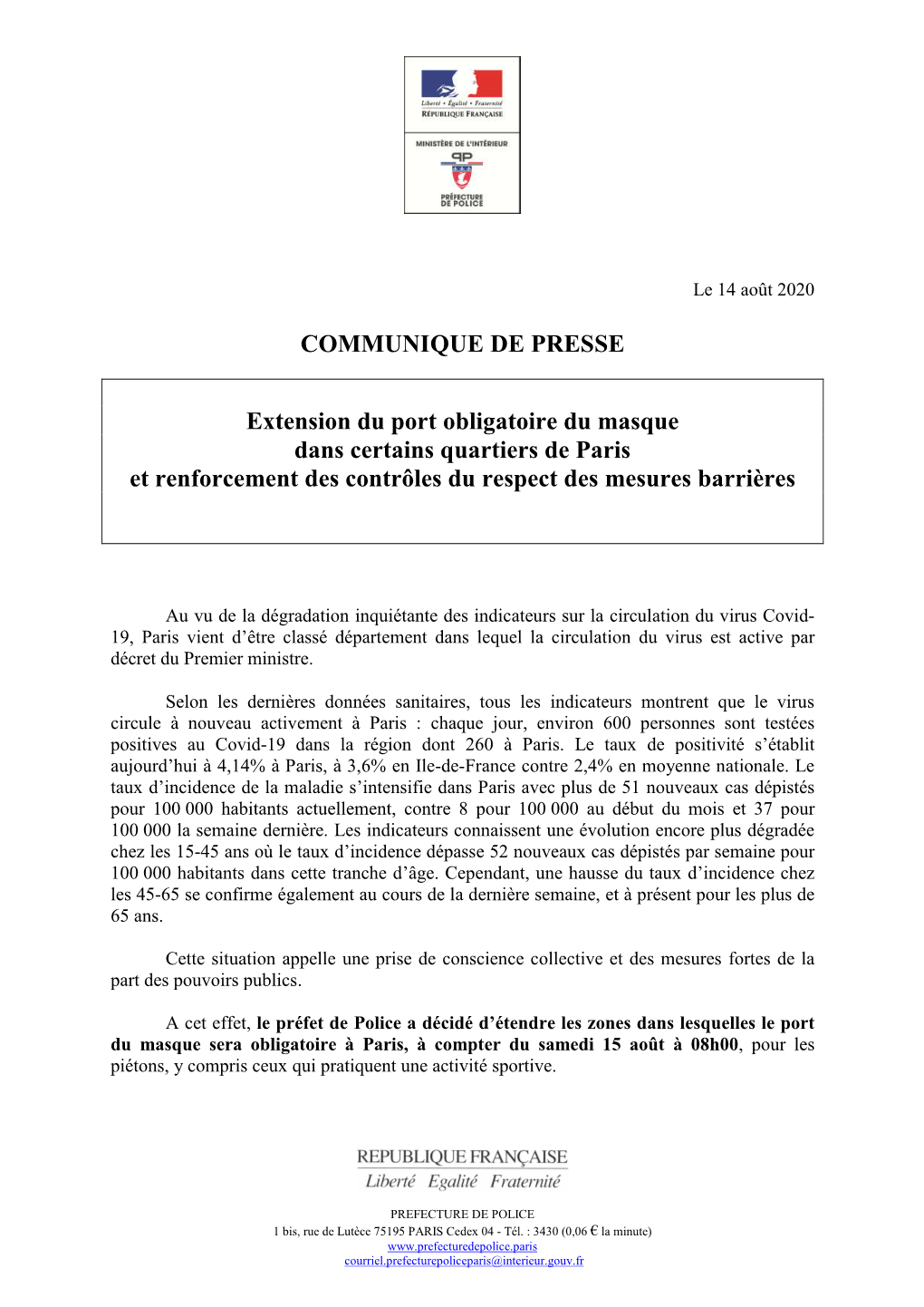 COMMUNIQUE DE PRESSE Extension Du Port Obligatoire Du