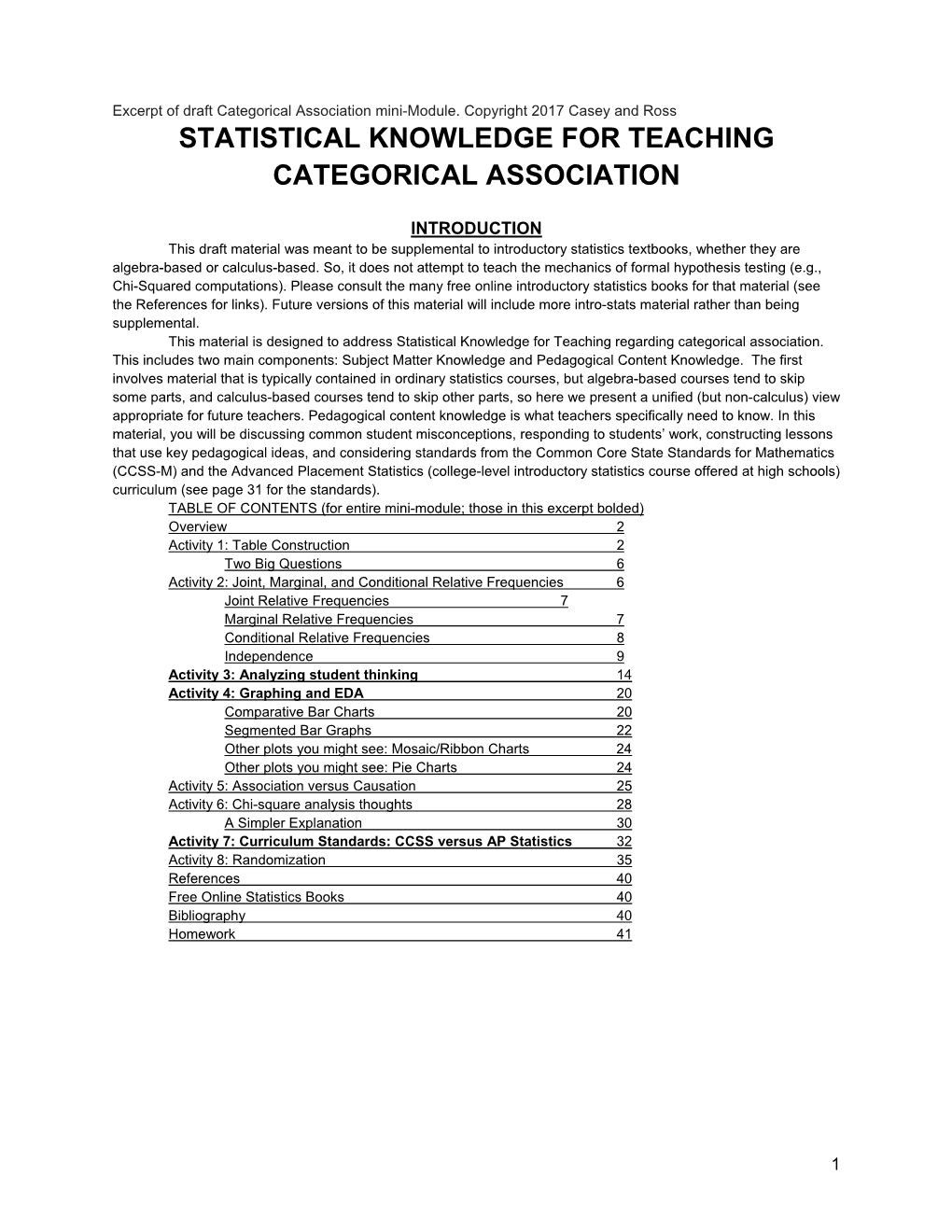 Statistical Knowledge for Teaching Categorical Association