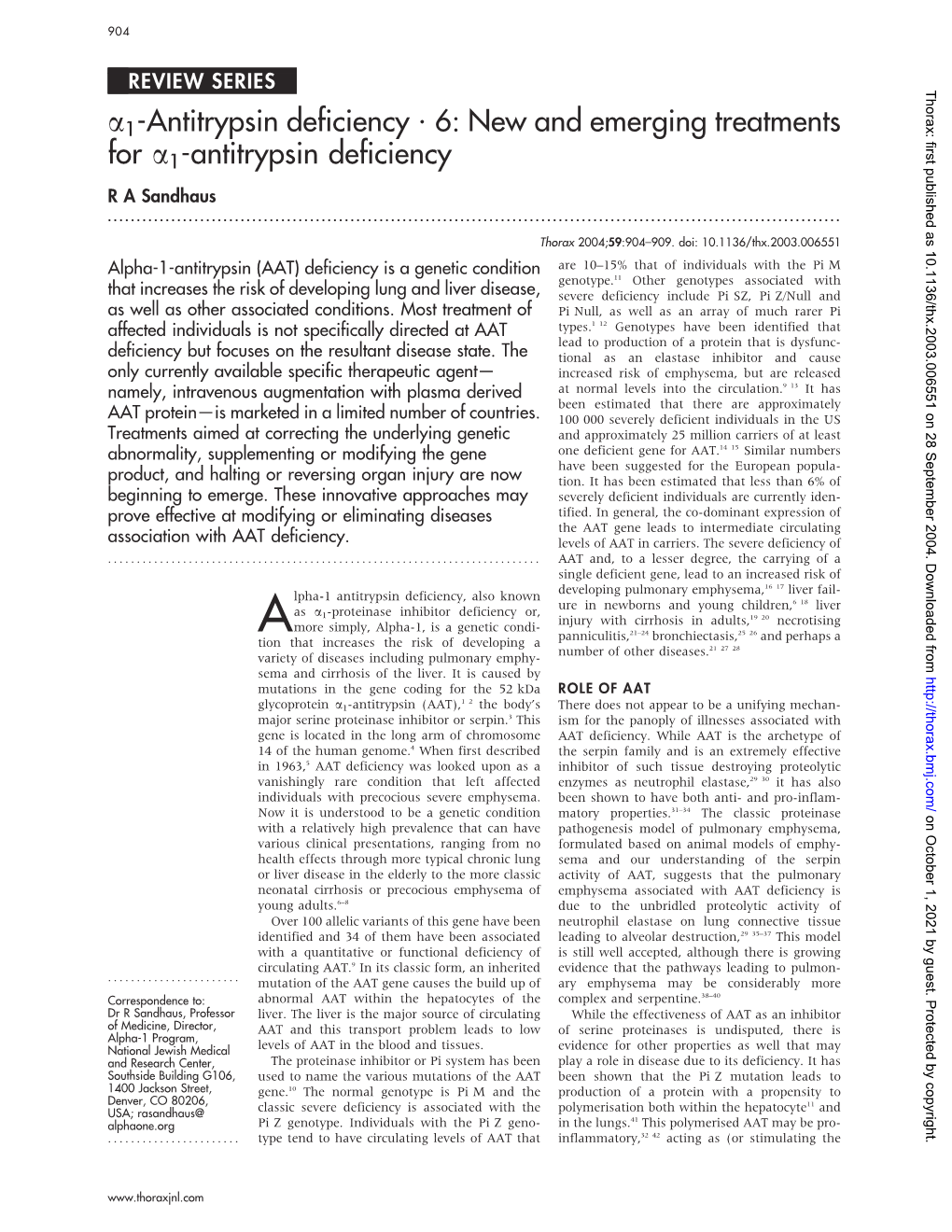 New and Emerging Treatments for A1-Antitrypsin Deficiency R a Sandhaus