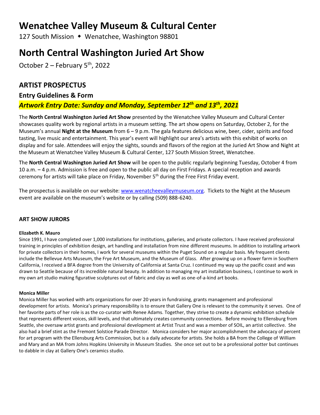 Wenatchee Valley Museum & Cultural Center North Central Washington Juried Art Show