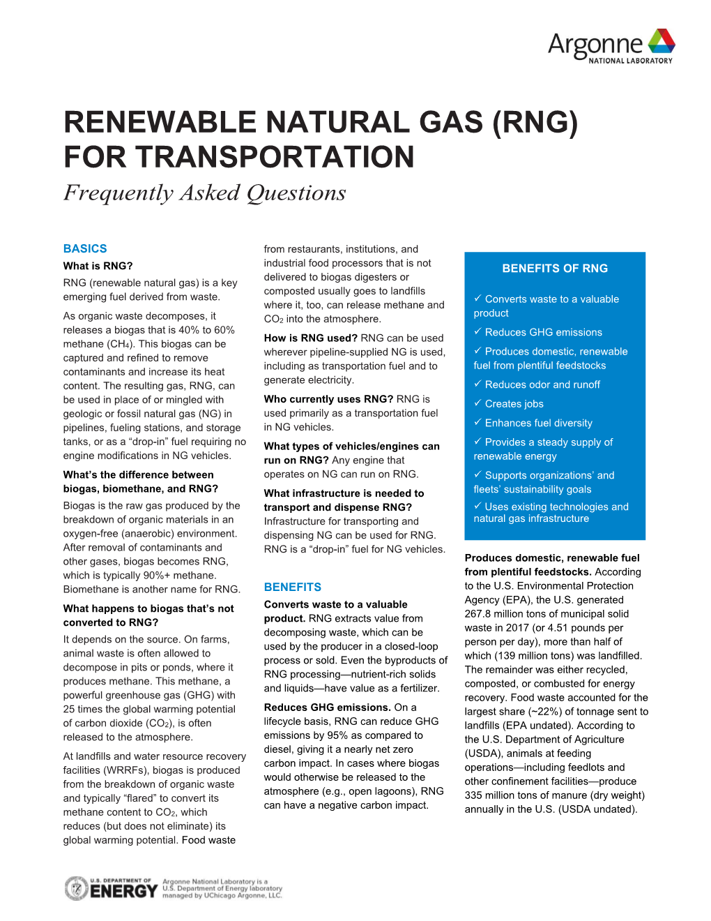Renewable Natural Gas (Rng) for Transportation