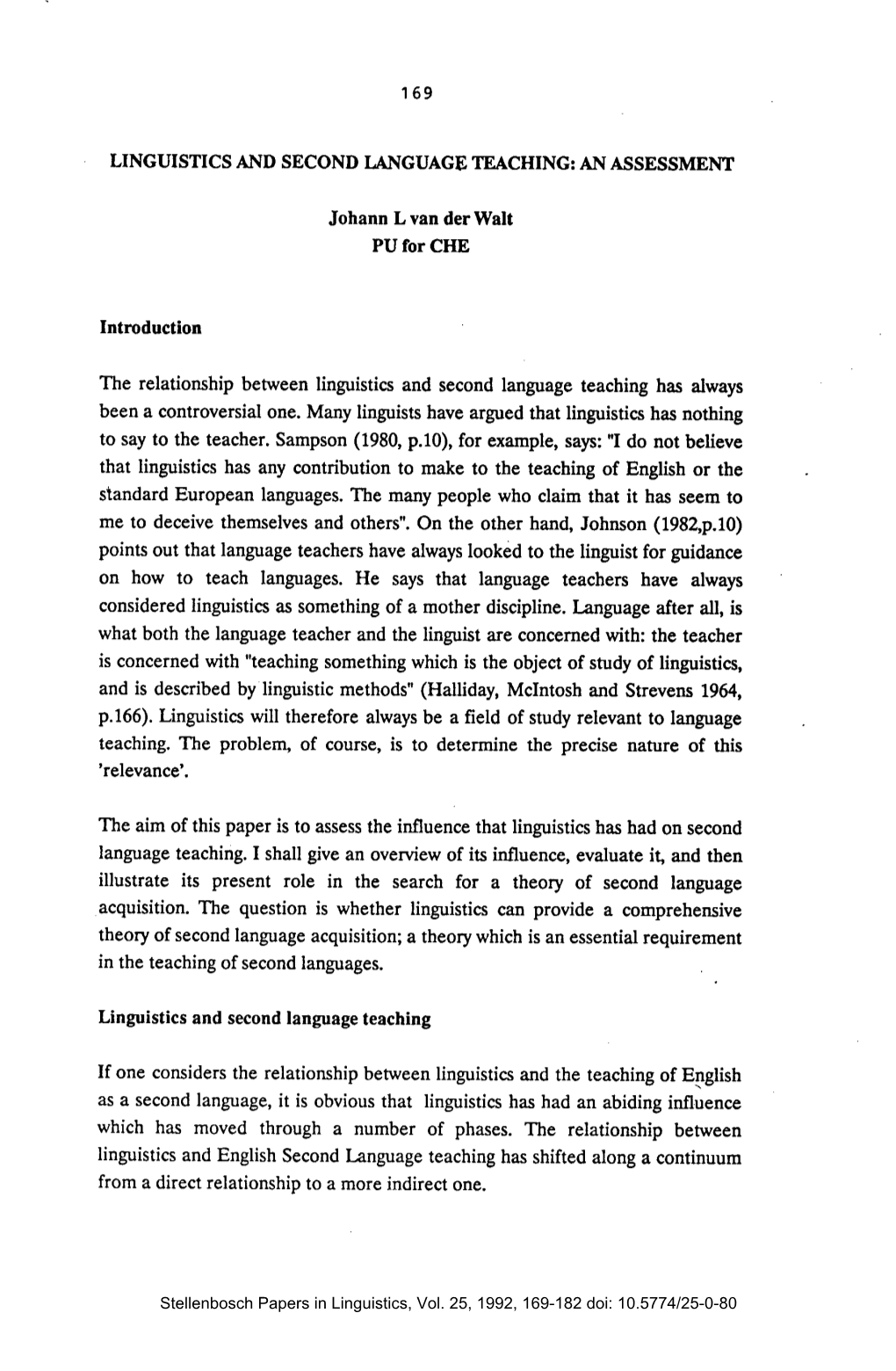 Linguistics and Second Language Teaching: an Assessment