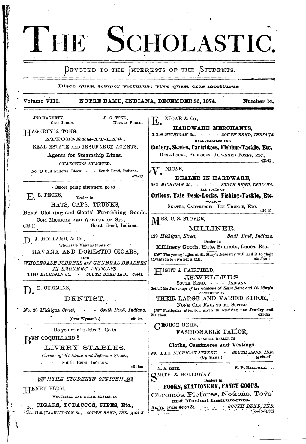 Notre Dame Scholastic, 1874-1875