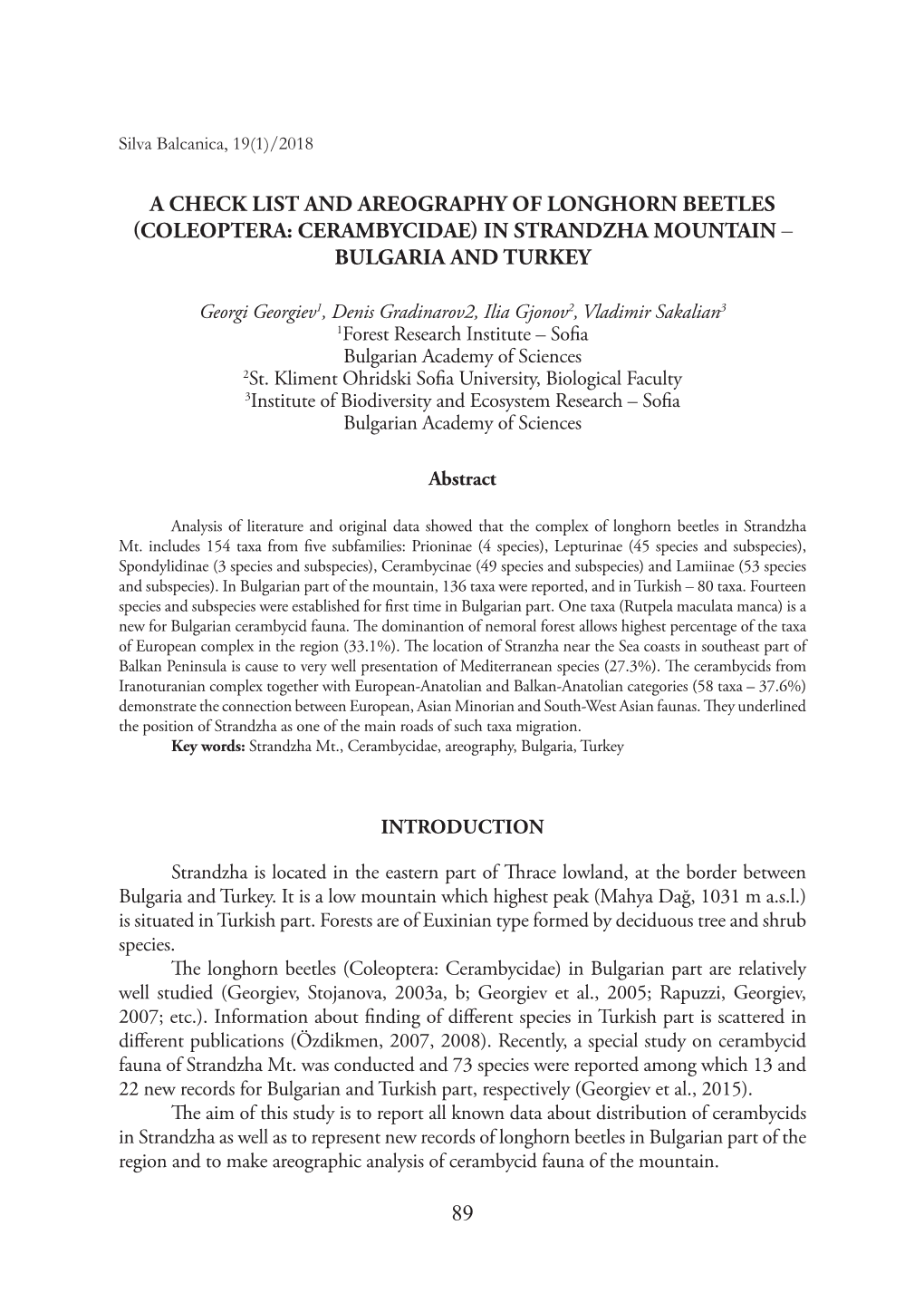 89 a Check List and Areography of Longhorn Beetles (Coleoptera