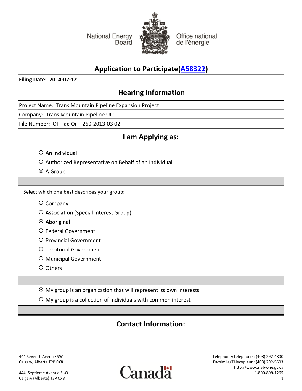 Application to Participate(A58322) Hearing Information I Am Applying As