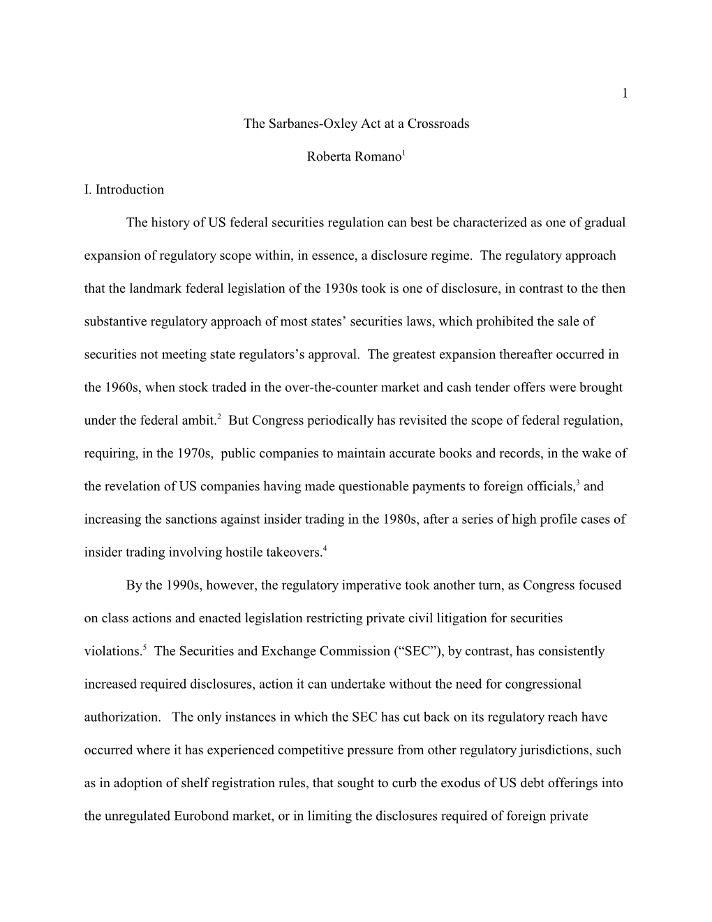 The Sarbanes-Oxley Act at a Crossroads