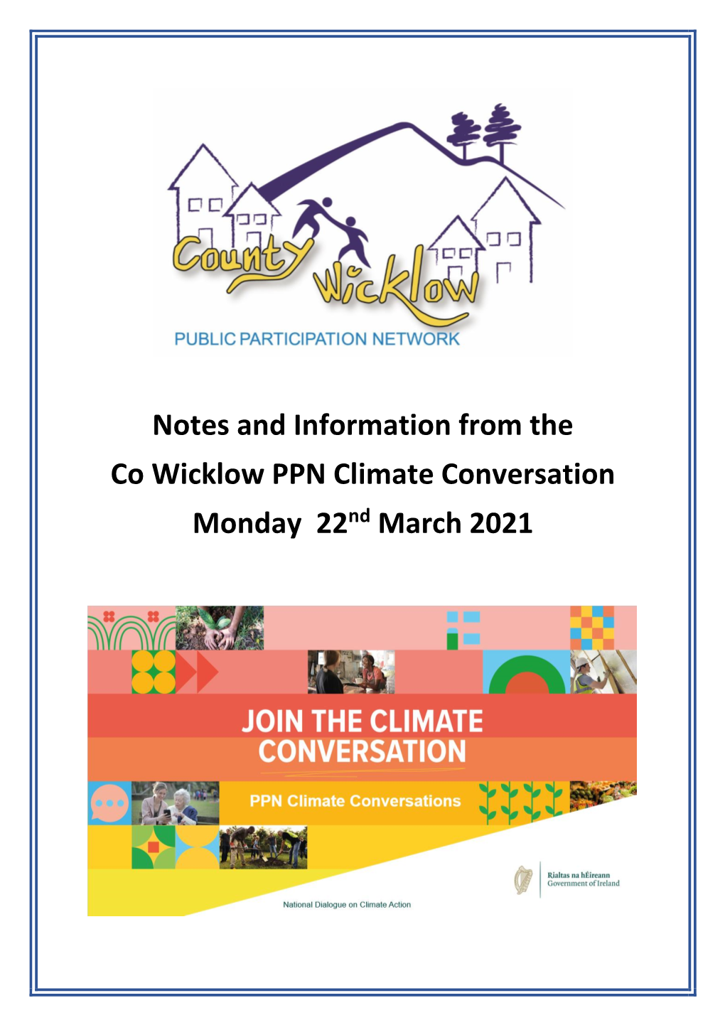 Notes and Information from the Co Wicklow PPN Climate Conversation Nd Monday 22 March 2021