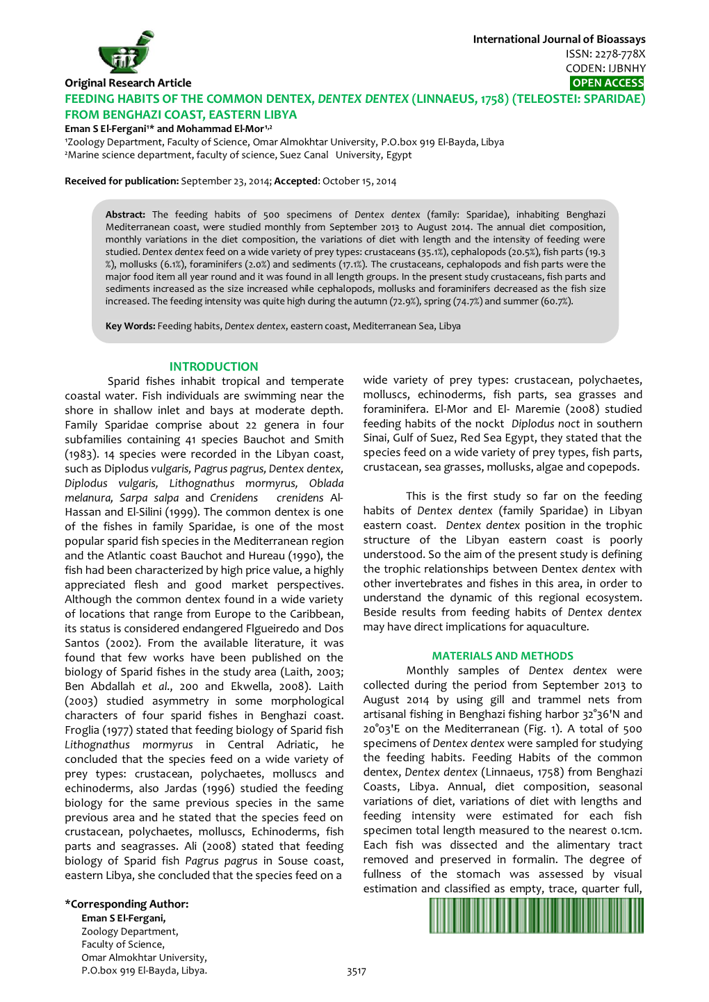 Feeding Habits of the Common Dentex, Dentex Dentex