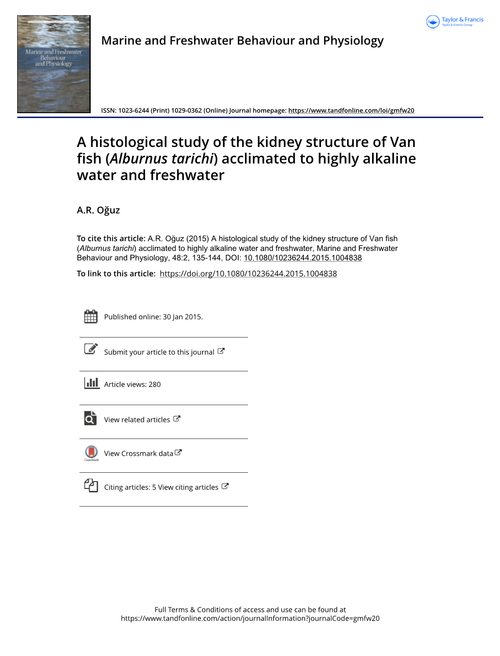 A Histological Study of the Kidney Structure of Van Fish (Alburnus Tarichi) Acclimated to Highly Alkaline Water and Freshwater