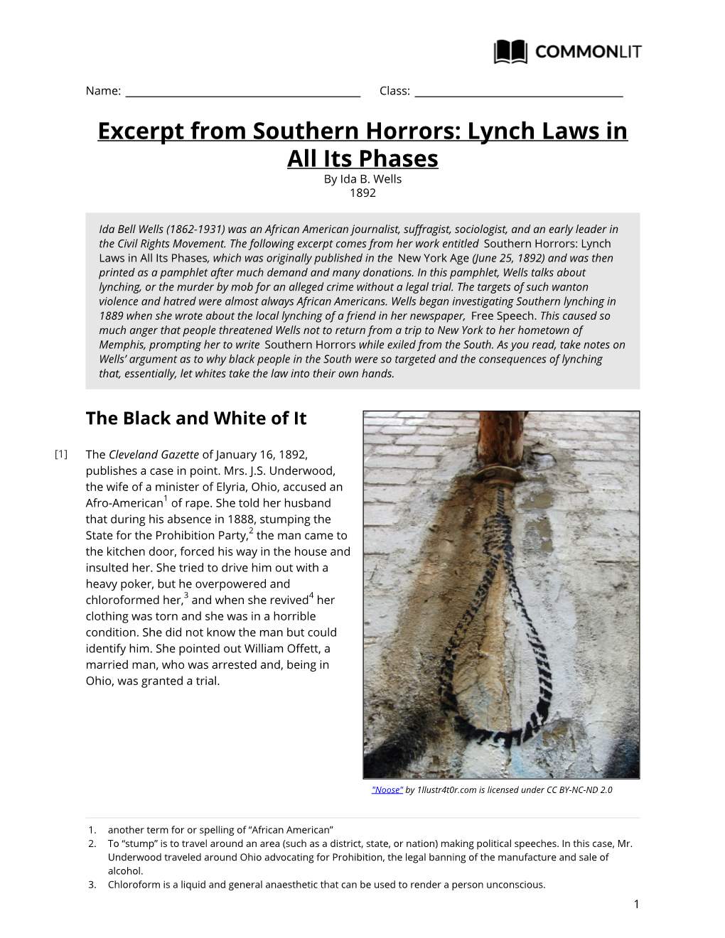 Commonlit | Excerpt from Southern Horrors: Lynch Laws in All Its Phases