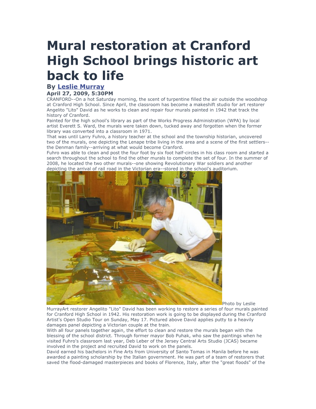 Mural Restoration at Cranford High School Brings Historic Art Back to Life