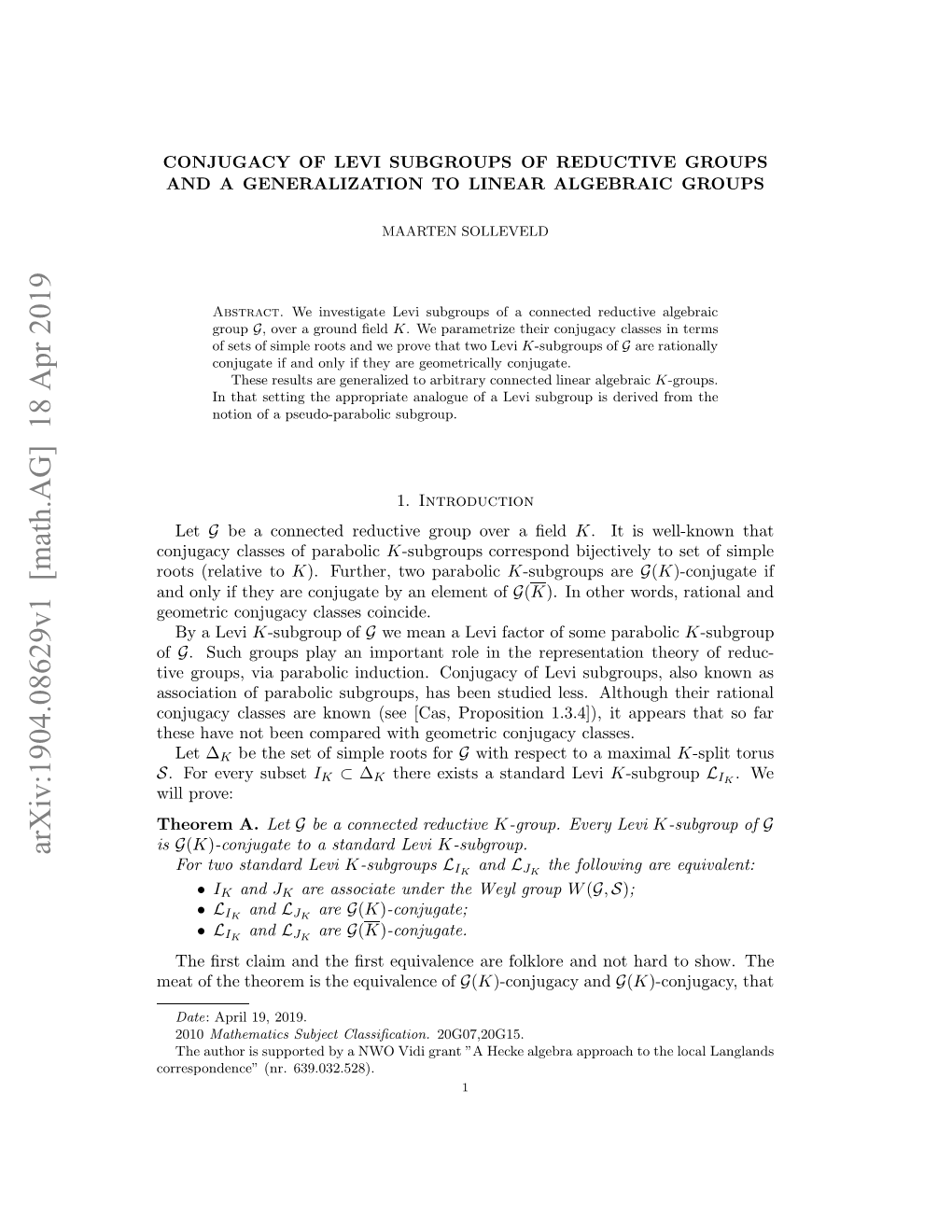 Arxiv:1904.08629V1 [Math.AG] 18 Apr 2019 Orsodne N.639.032.528)