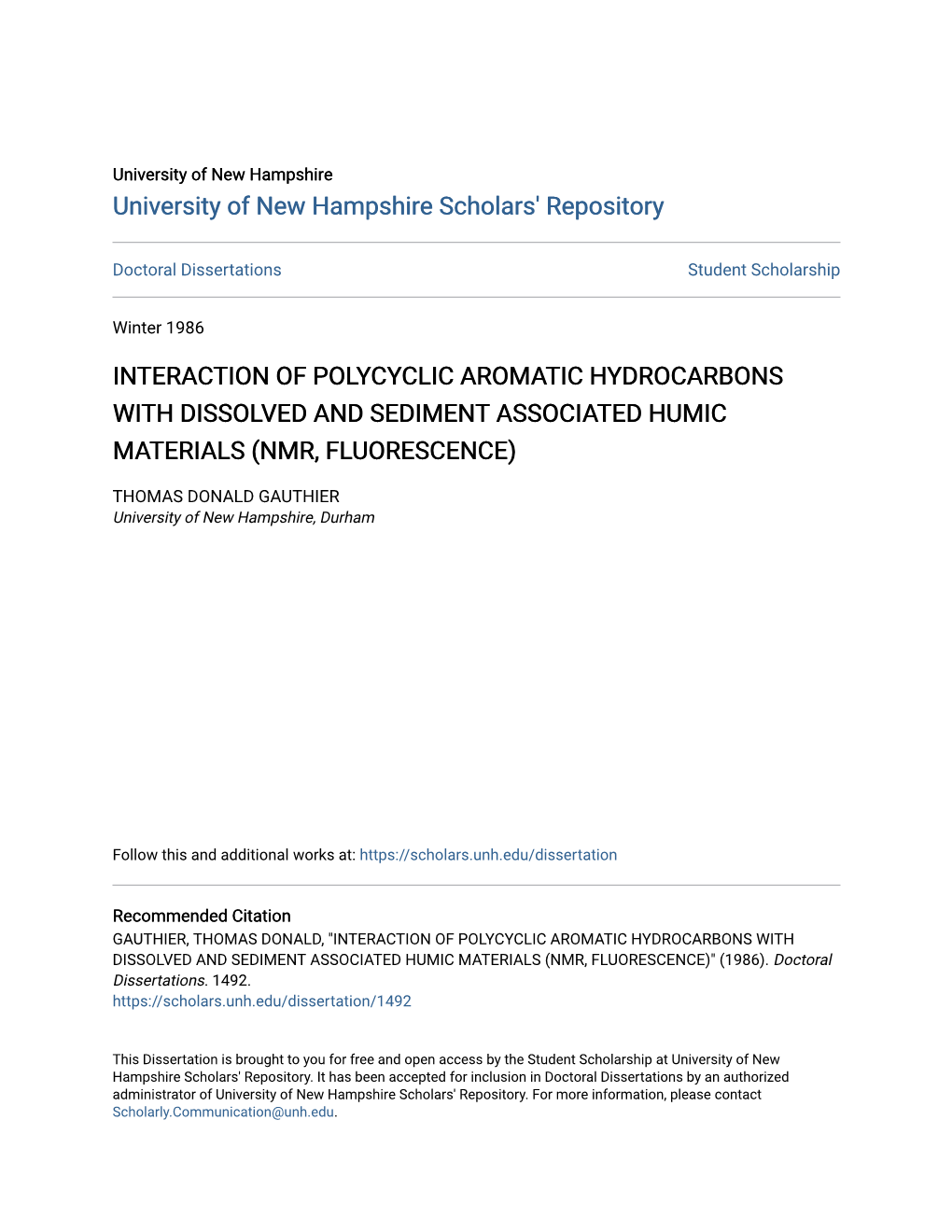 Interaction of Polycyclic Aromatic Hydrocarbons with Dissolved and Sediment Associated Humic Materials (Nmr, Fluorescence)