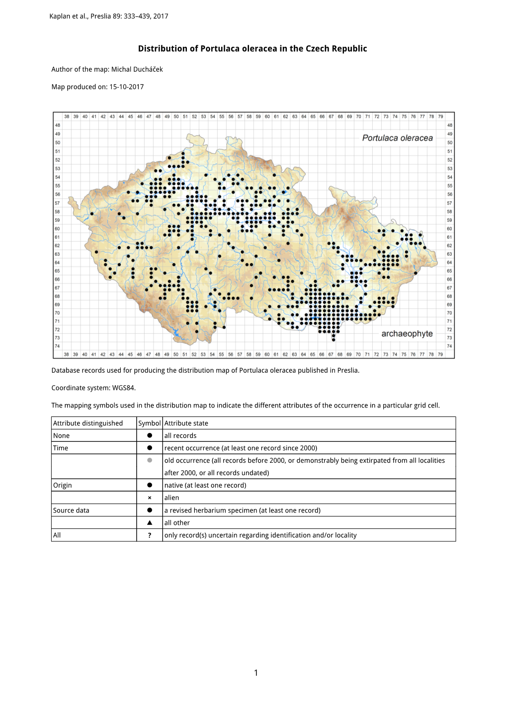 1 Distribution of Portulaca Oleracea in the Czech Republic