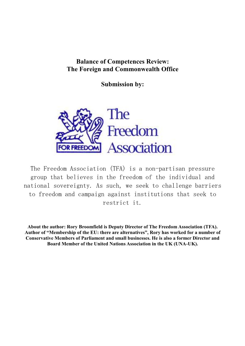 Balance of Competences Review: the Foreign and Commonwealth Office