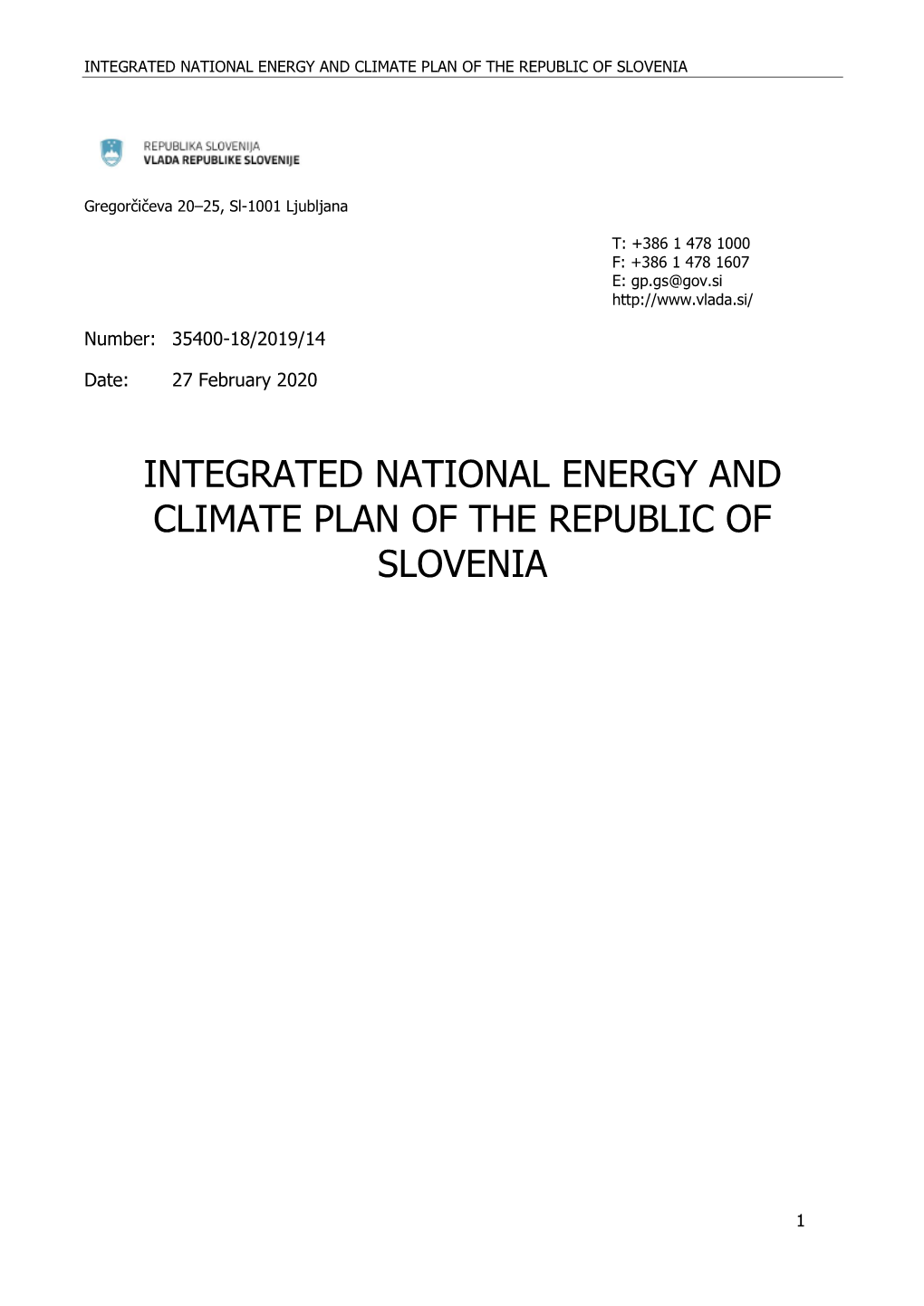 Integrated National Energy and Climate Plan of the Republic of Slovenia