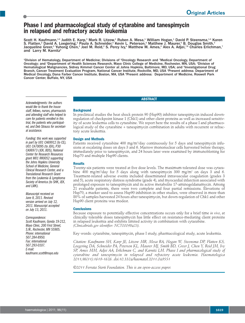 Phase I and Pharmacological Study of Cytarabine and Tanespimycin in Relapsed and Refractory Acute Leukemia