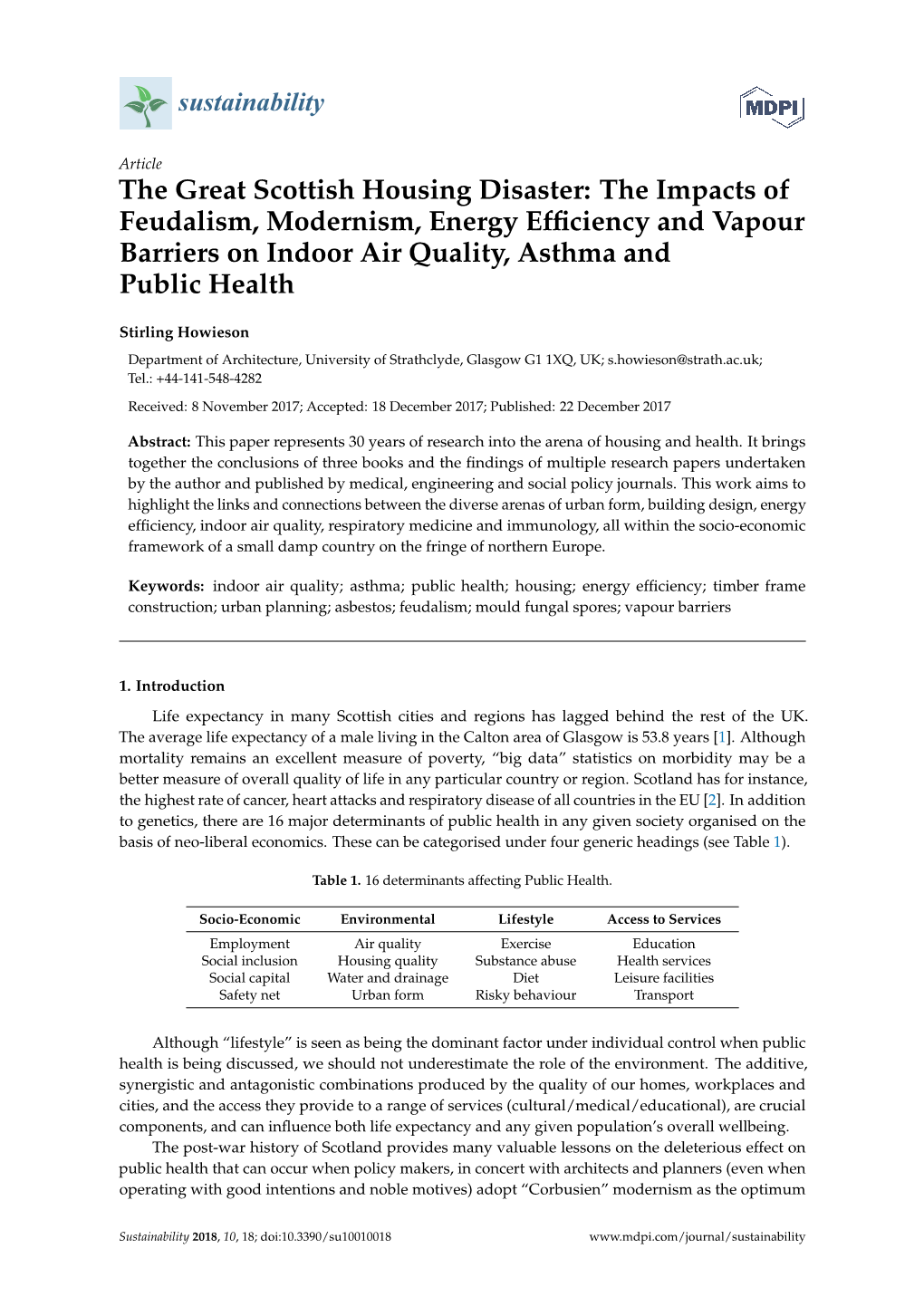 The Great Scottish Housing Disaster: the Impacts of Feudalism, Modernism, Energy Efﬁciency and Vapour Barriers on Indoor Air Quality, Asthma and Public Health