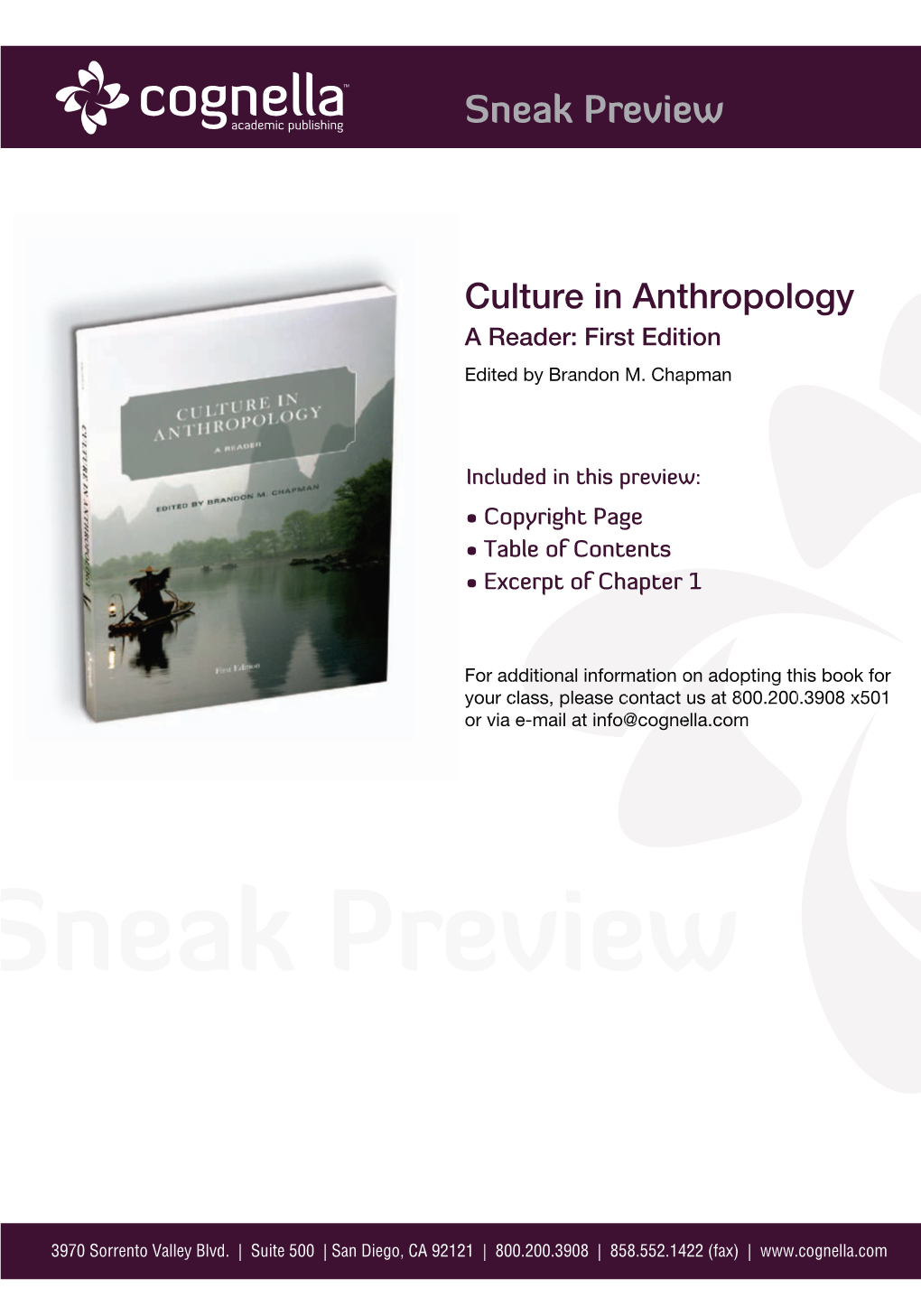 Culture in Anthropology a Reader: First Edition Edited by Brandon M