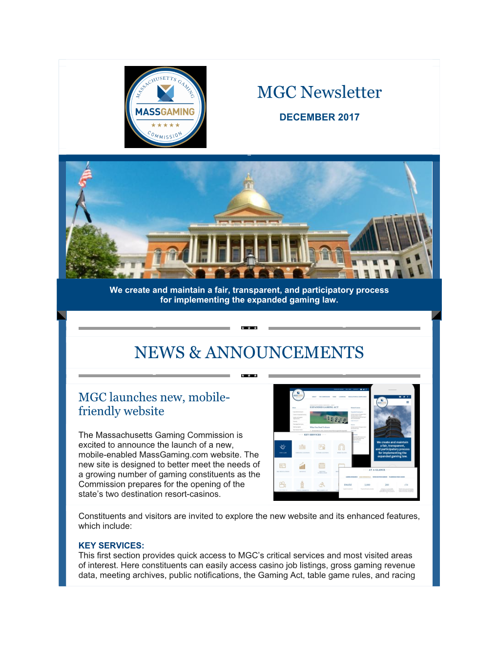 MGC Newsletter NEWS & ANNOUNCEMENTS