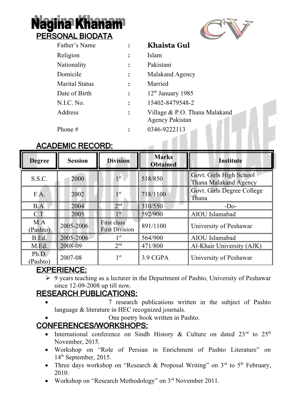 Personal Biodata