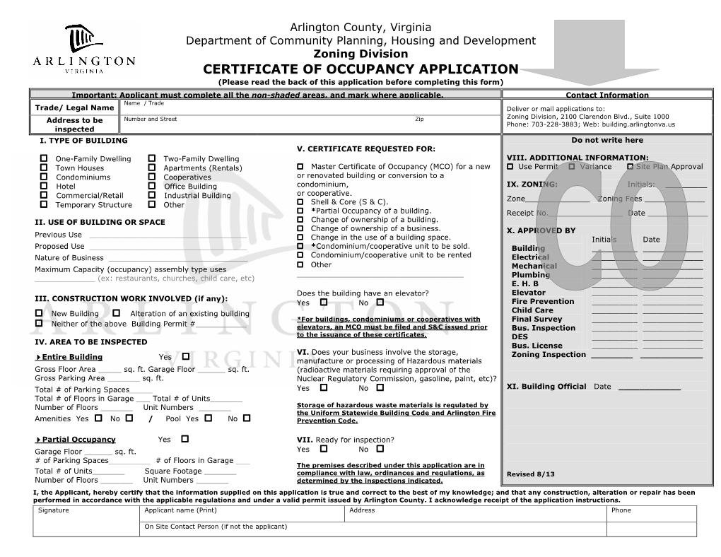 Certificate of Occupancy Application
