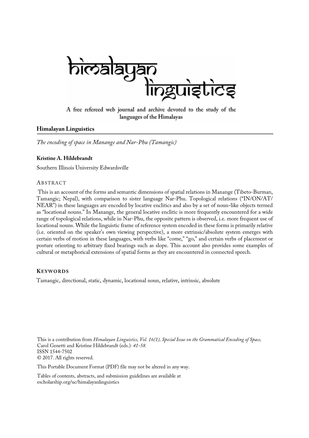 Himalayan Linguistics the Encoding of Space In