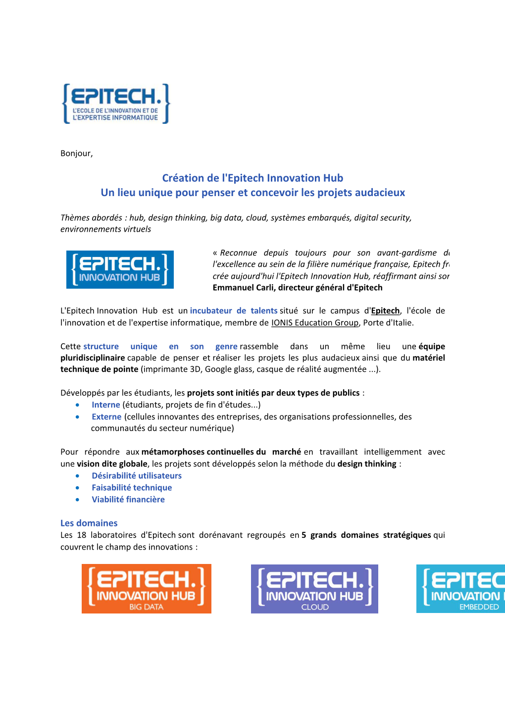 Création De L'epitech Innovation Hub Un Lieu Unique Pour Penser Et Concevoir Les Projets Audacieux