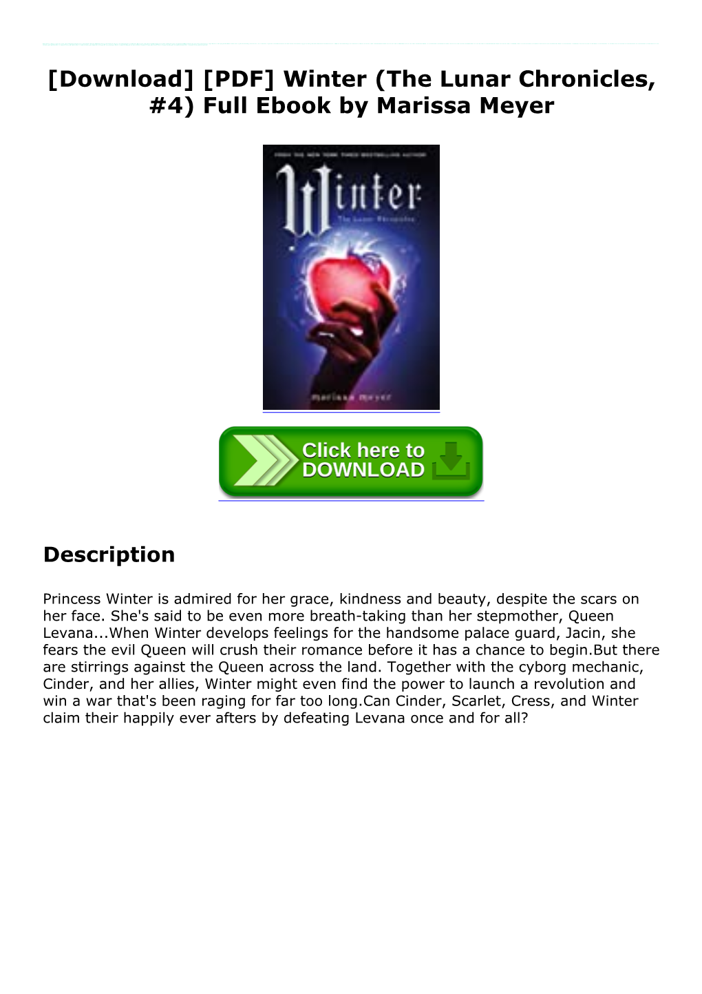 [PDF] Winter (The Lunar Chronicles, #4) Full Ebook by Marissa Meyer