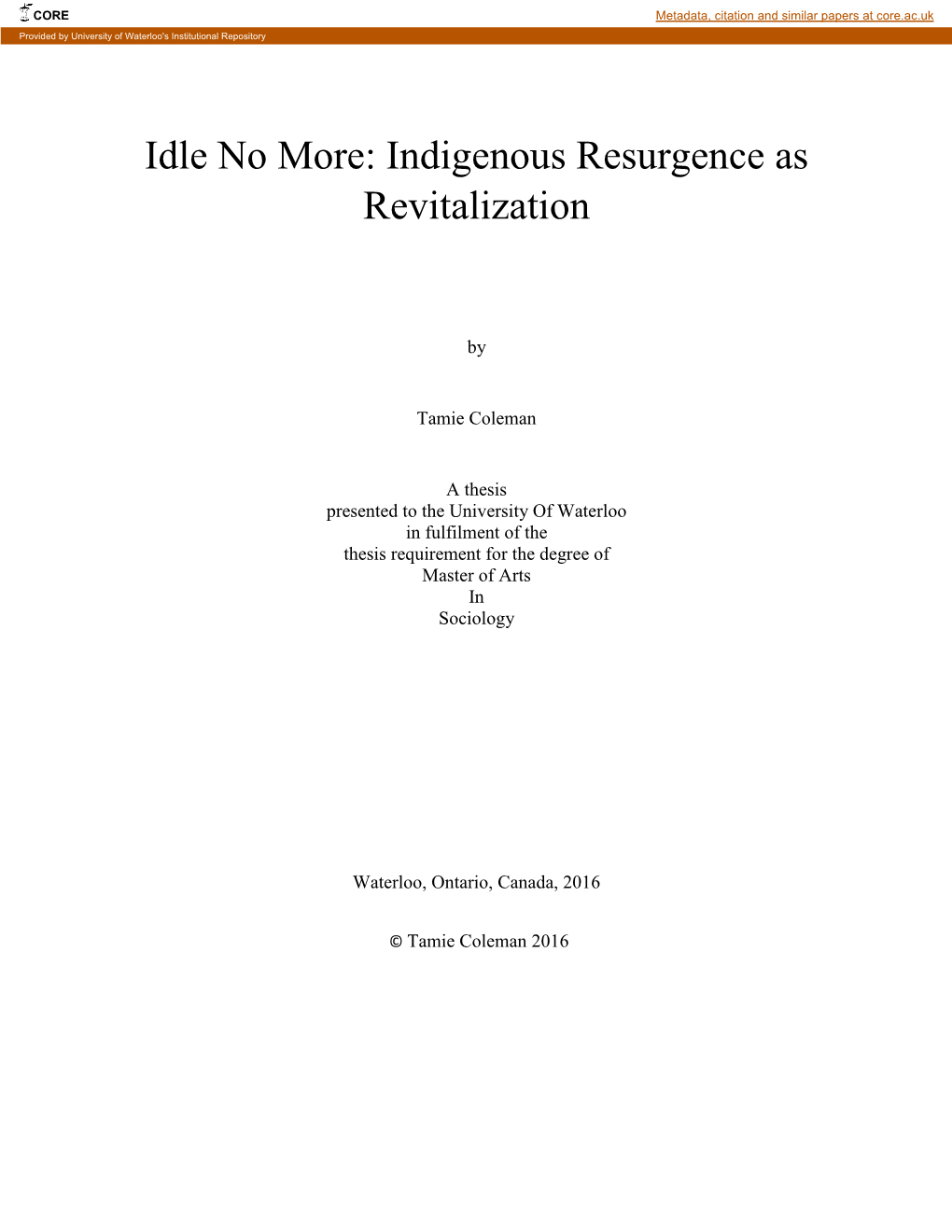 Indigenous Resurgence As Revitalization