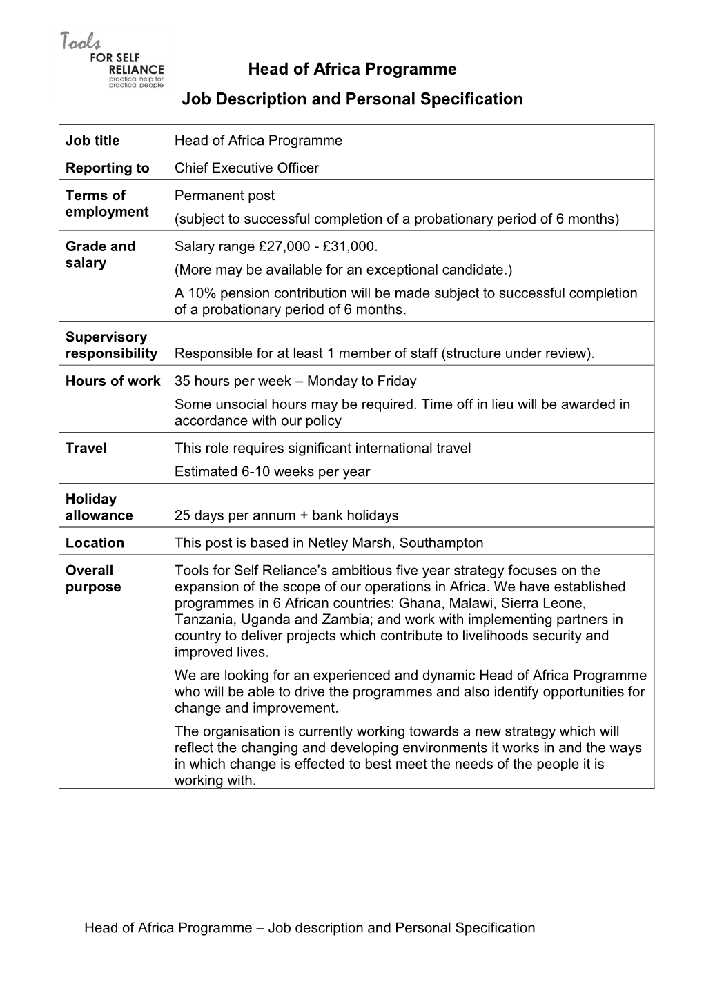 Job Description and Personal Specification