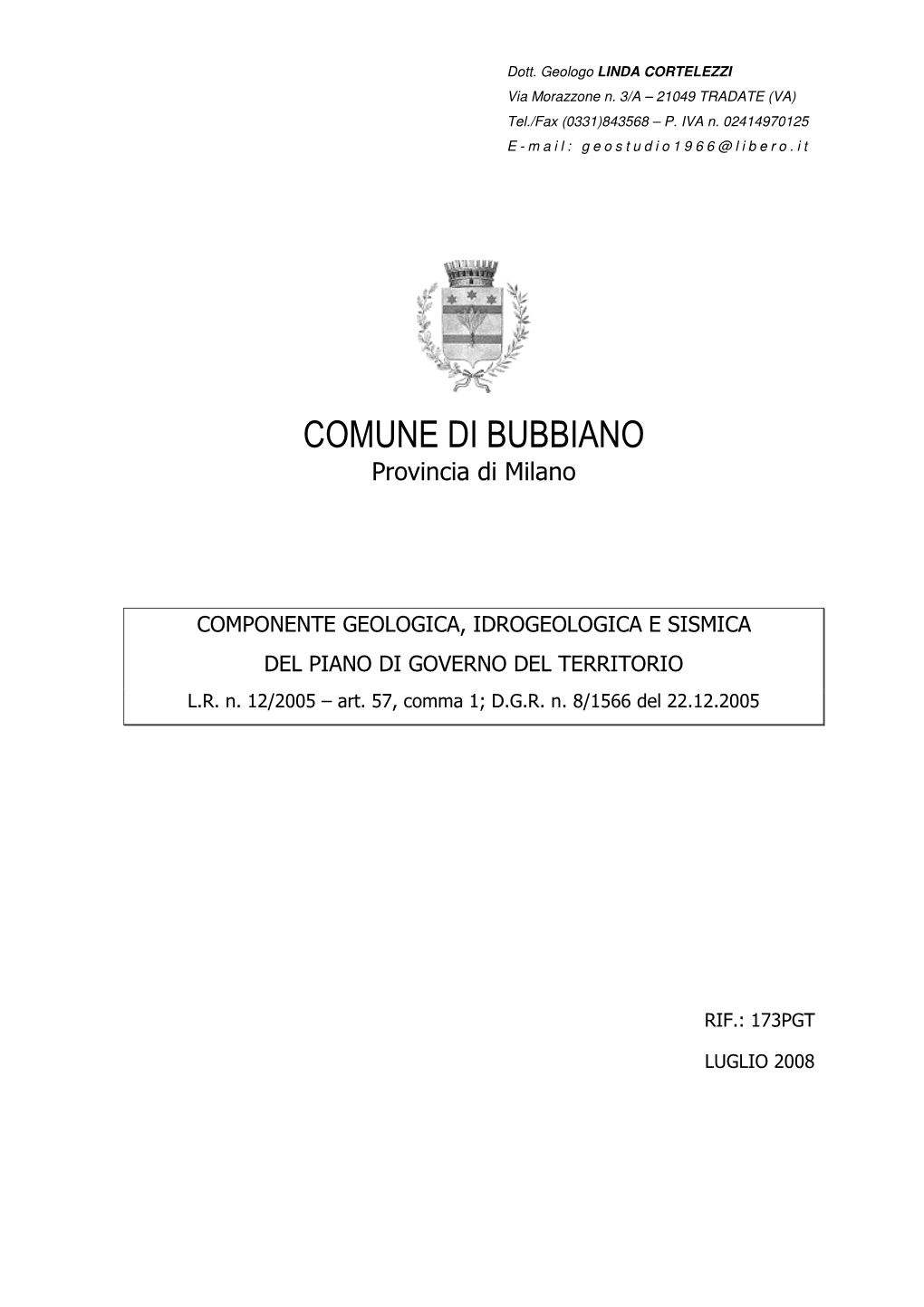 COMUNE DI BUBBIANO Provincia Di Milano