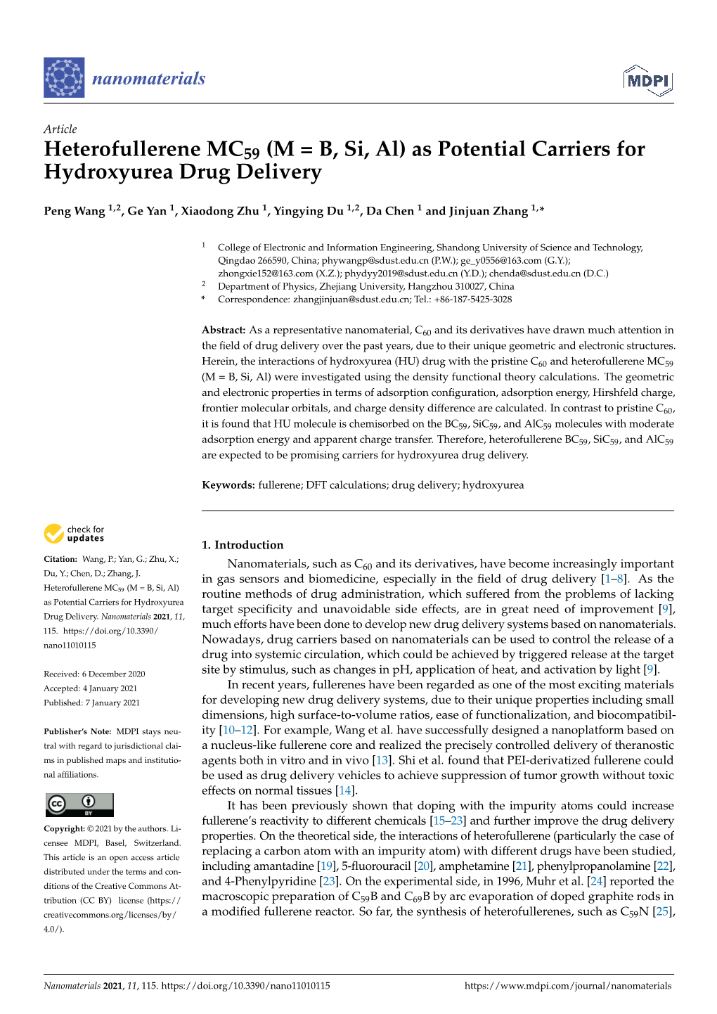 Heterofullerene MC59 (M = B, Si, Al) As Potential Carriers for Hydroxyurea Drug Delivery