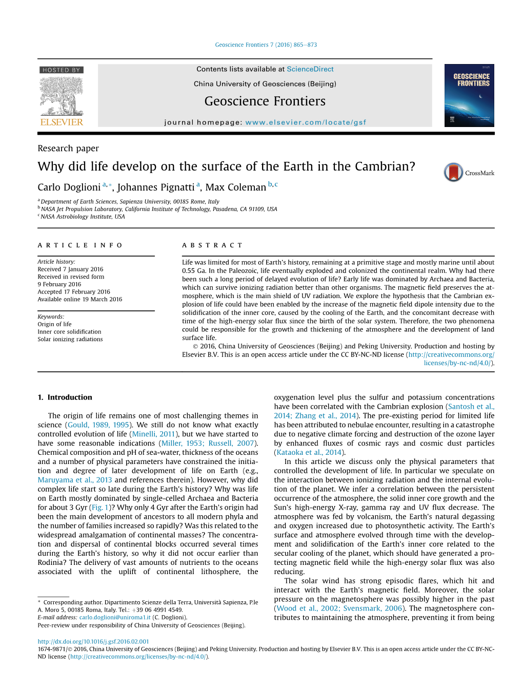 Why Did Life Develop on the Surface of the Earth in the Cambrian?