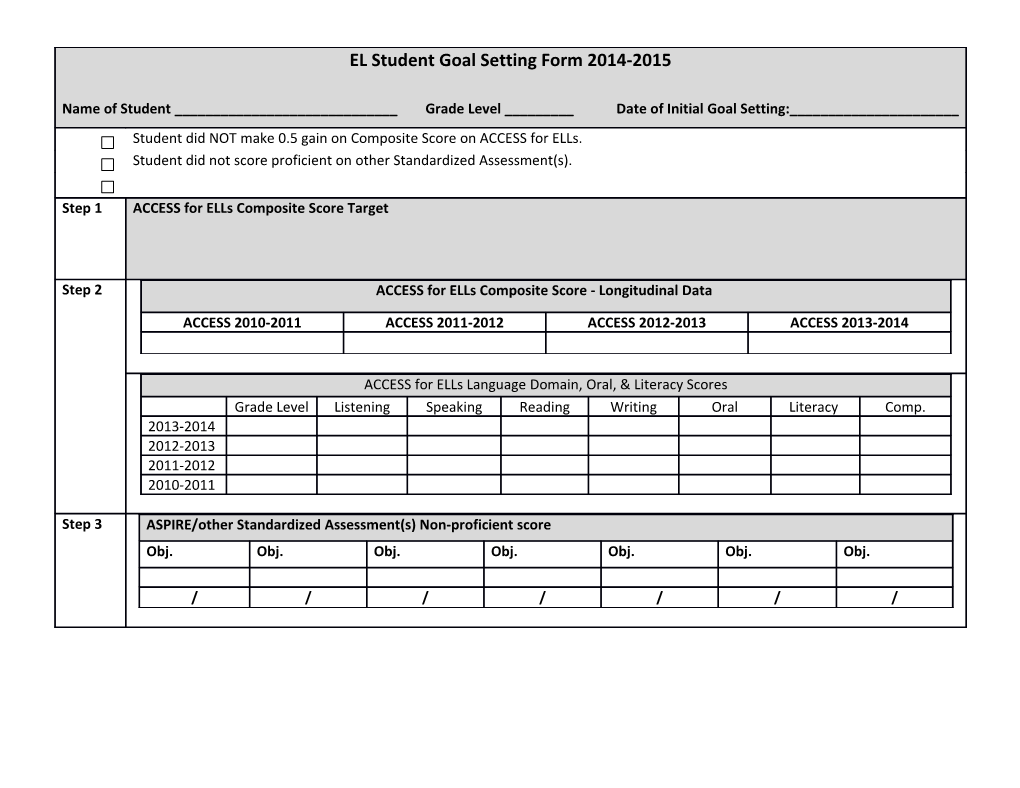 Student Goal Setting Form 2014-15