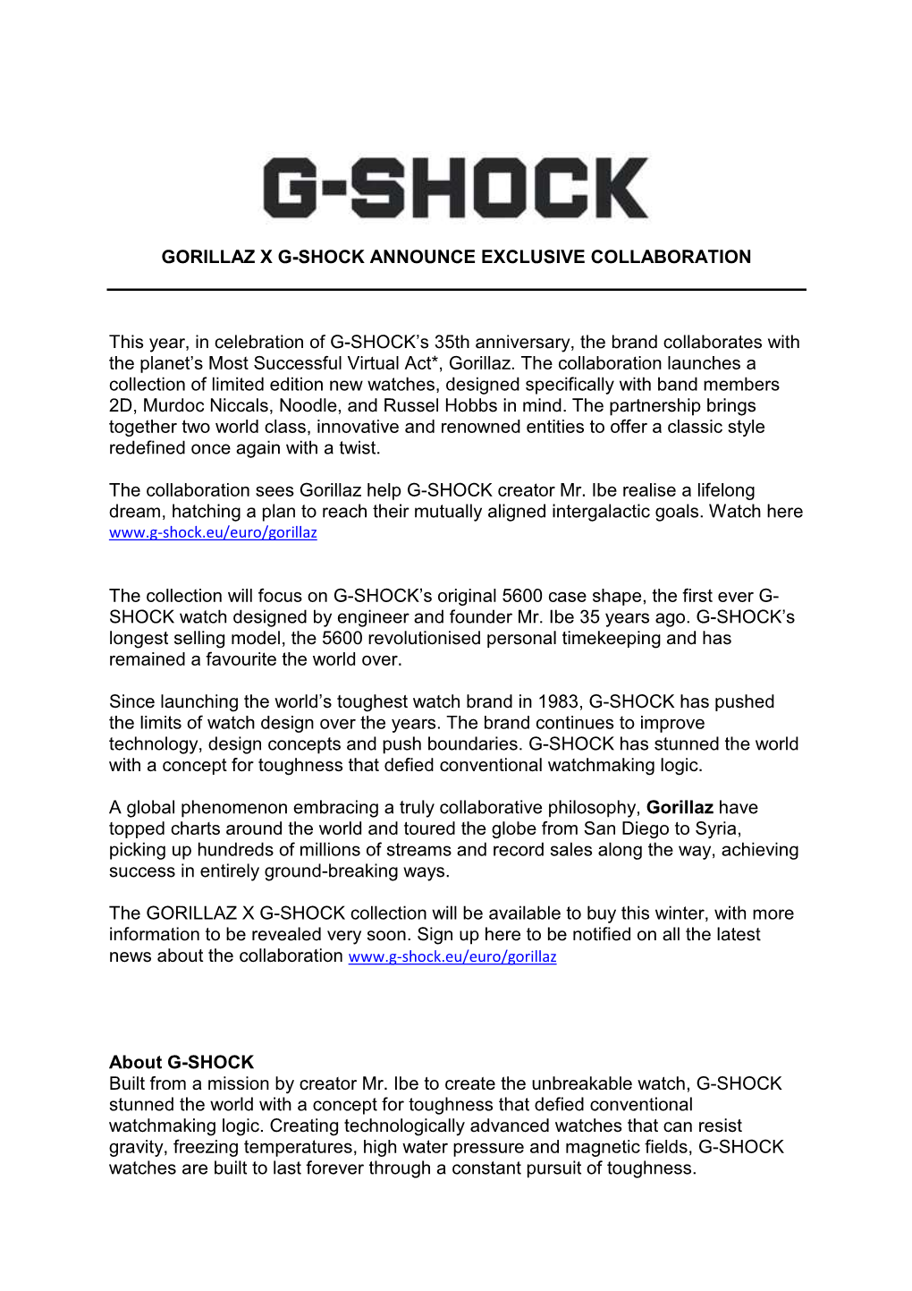 Gorillaz X G-Shock Announce Exclusive Collaboration