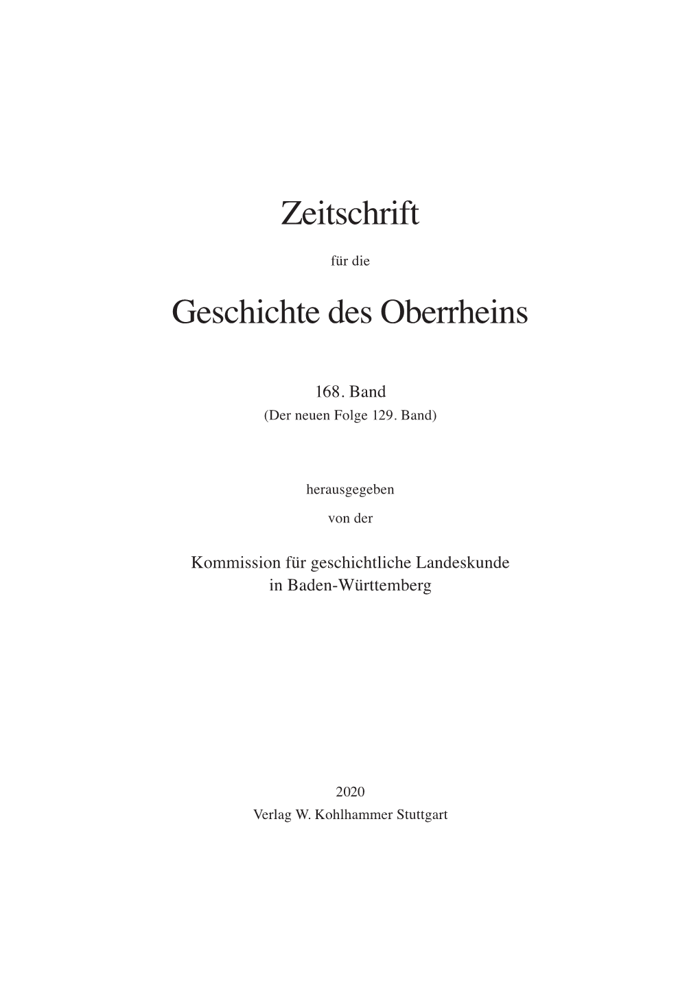 Zeitschrift Für Die Geschichte Des Oberrheins 168 (2020), Rezensionen