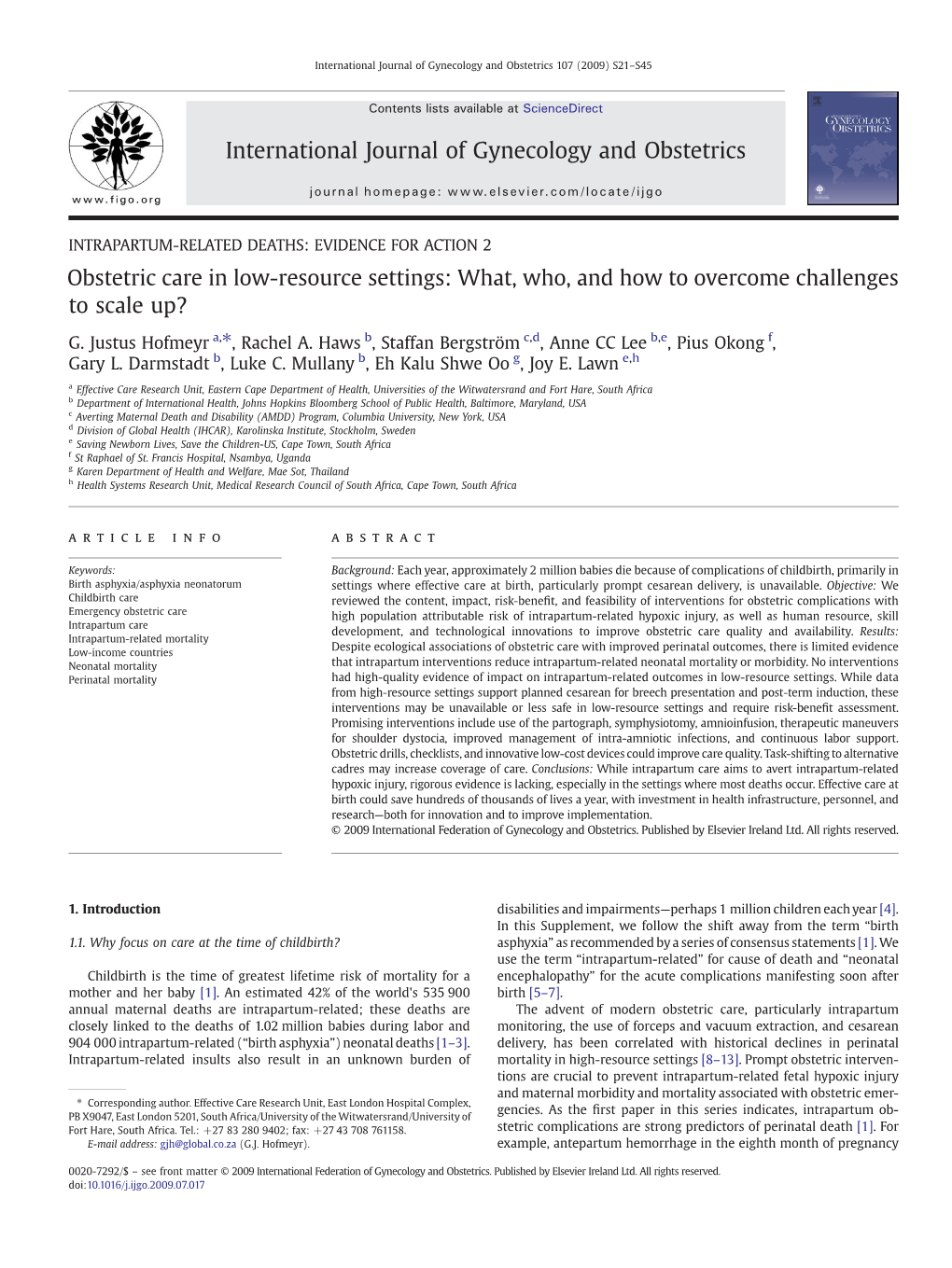 Obstetric Care in Low-Resource Settings: What, Who, and How to Overcome Challenges to Scale Up?