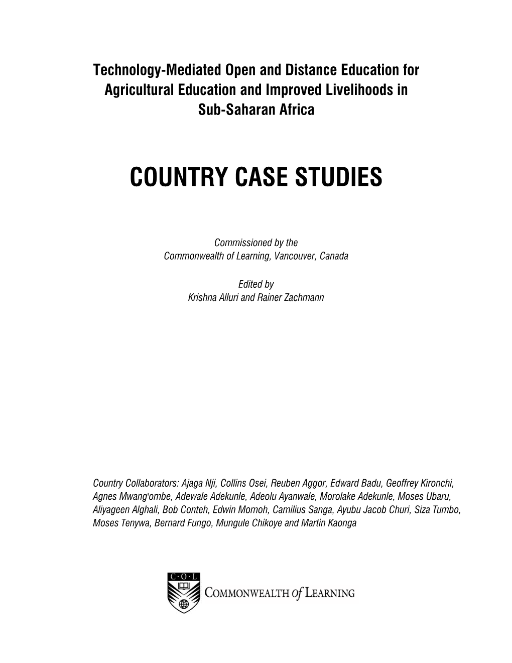 Tech-Mode for Agricultural Education and Improved Livelihoods in Sub-Saharan Africa: Country Case Studies ■ Iii Contents