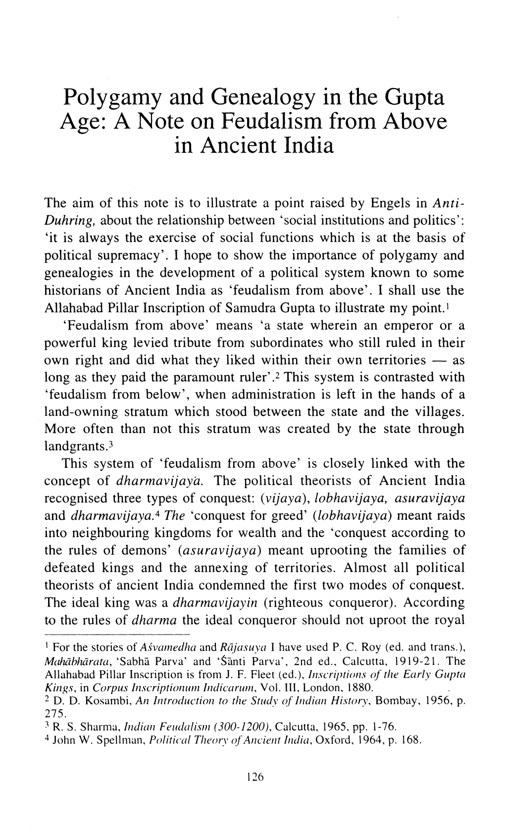 Polygamy and Genealogy in the Gupta Age: a Note on Feudalism from Above in Ancient India